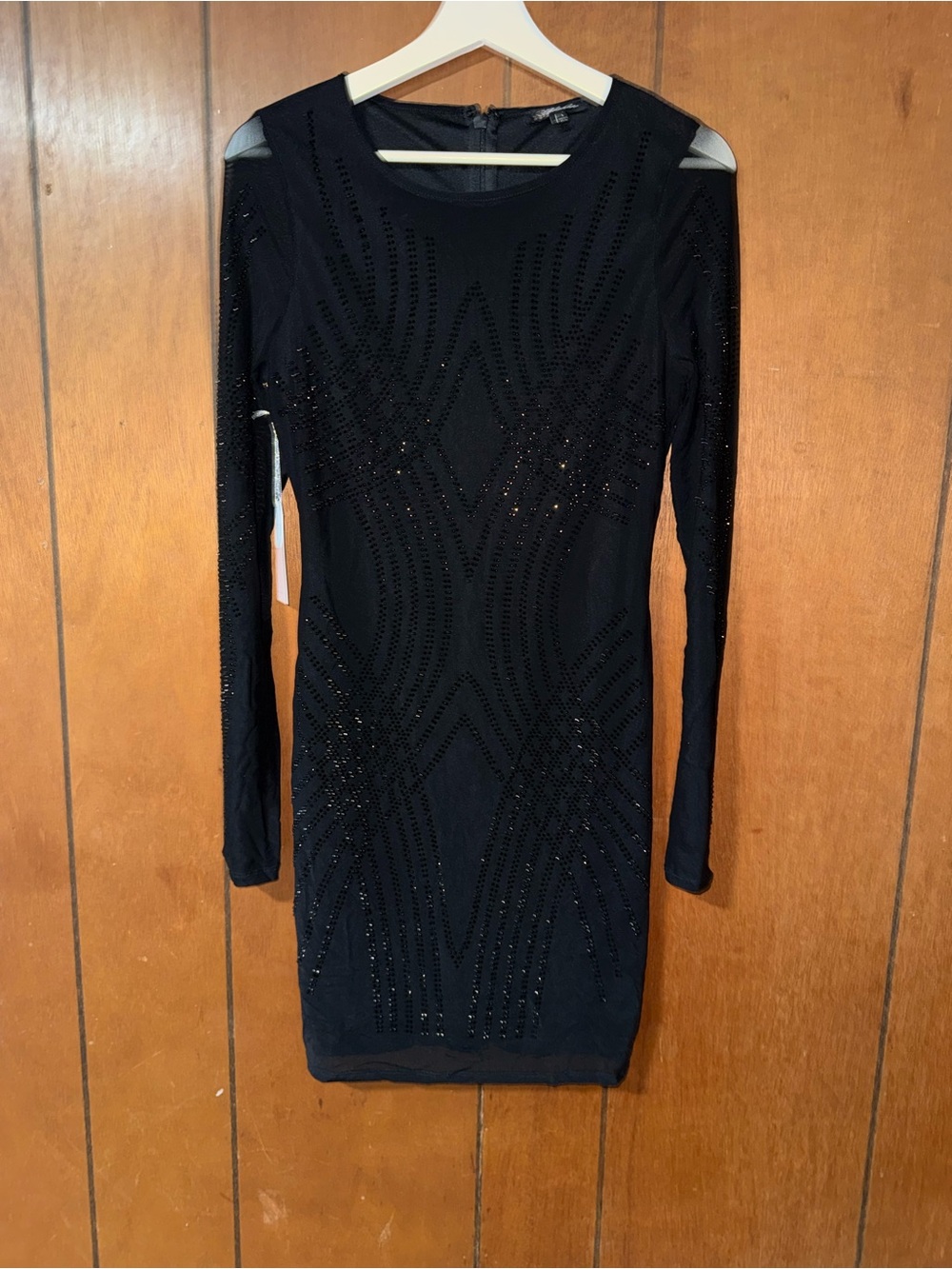 Black Long-Sleeve Embellished Bodycon Dress